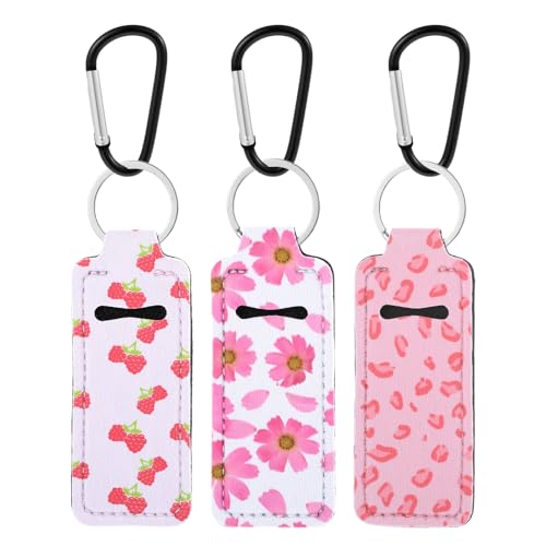 Skrfren Lipstick Holder Keychain, Lip Balm Keychain Holder with Metal Clip Lipstick Neoprene Clip-on Lip Balm Holders