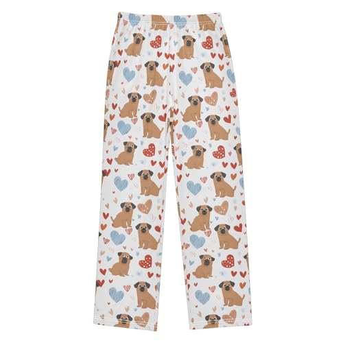 ALAZA Pug Dog Love Heart Cartoon Pajama Lounge Pants Long Sleep Pajama Bottoms with Pockets