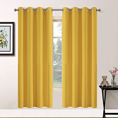 Yakamok Blackout Curtains for Bedroom,Grommet Thermal Insulated Room Darkening Curtains for Living Room, Set of 2 Panels (52 x 72Inch, Mustard Yellow)