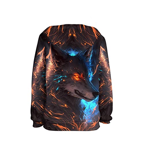 Kids Boys 3D Wolf Printed Cool Hoodie Long Sleeve Crewneck Pullover with Pocket 6-16Y2