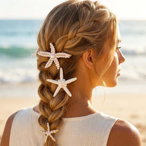 Pinzas para el cabello HEREAD Starfish con perlas, accesorios de cabello sirena para mujeres y niñas (Pack de 3) miniatura 7