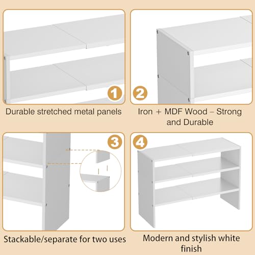 Image of X-cosrack 3-Tier Shoe Rack for Closet, Shoe Organizer for Front Door Entrance Expandable Shoe Shelf, Stackable Iron Shoe Storage Shelves for Closets, Entryway, Hallway, Garage,White