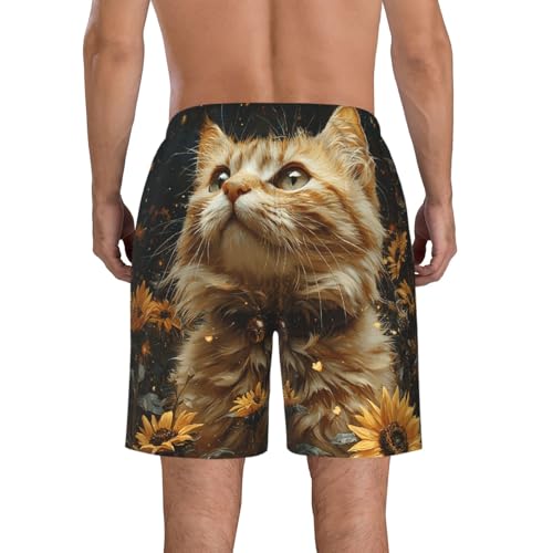Mens Swim Trunks Board Shorts Quick Dry Shorts with Pockets - Sunflower Cat3
