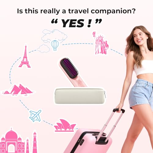 Image of Bopcal Cordless Hair Straightener Brush, 10000mAh Ionic Heated Comb, 6 Temp | Portable Rechargeable Hair Styling Brush with MCH Fast Heating, Ceramic Ionic Care, Anti-frizz Smoothing for Travel Use