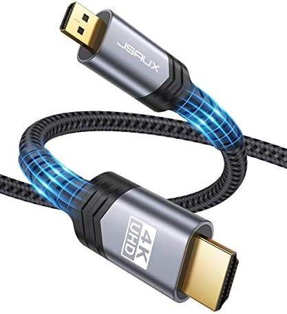 JSAUX 4K Micro HDMI to HDMI Cable 6.6 FT, Micro HDMI to Standard HDMI Cord Braided Support 4k 60Hz HDR 3D ARC 18Gbps Compatible with Sony A6000 A6300 Camera, Lenovo Yoga and More (Grey)