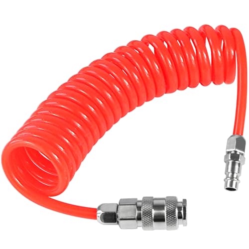 Druckluftschlauch mit Schnellkupplung 20bar 1/4",Spiralschlauch lang 5mm ID X 8mm AD,Knickschutz für längere Haltbarkeit,Kompressorschlauch hochflexibel für Druckluft-Kompressoren