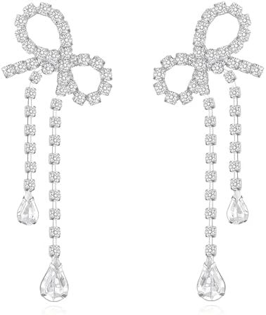 Elegant Crystal Bow Earrings for Women Cubic Zircon Bow Statement Earrings for Wedding Bridal Prom Jewelry