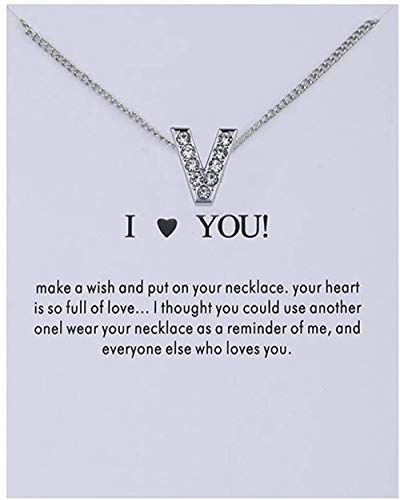 Preisvergleich Produktbild CKAWM Halskette Frauen Kristall Alphabet Anfangsbuchstaben Nachrichtenkarte Halskette Anhänger Frauen Halsketten Ich Liebe Dich Schmuck