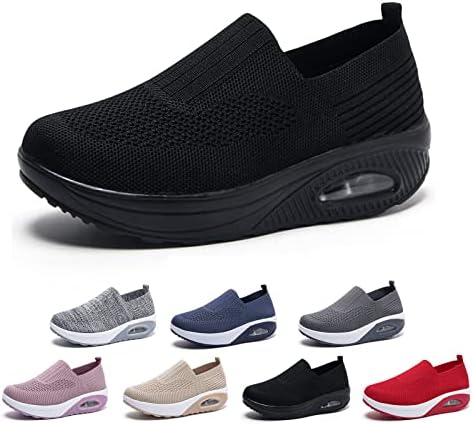 Braised Pork Women's Air Cushion Slip-On Walking Shoes,Casual Mesh Air-Cushion Walking Sneakers,Lightweight Breathable Running Shoe,Platform Tennis Shoes Women (Black,US-6)