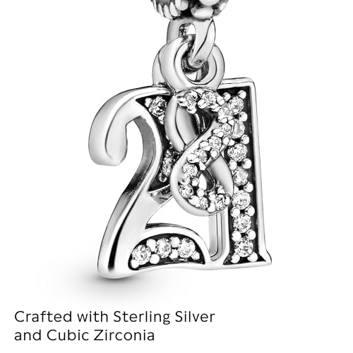 PANDORA 21st Celebration Dangle Charm - Compatible Moments - Sterling Silver with Clear Cubic Zirconia - Gift for Her - Jewelry for Women with Gift Box4