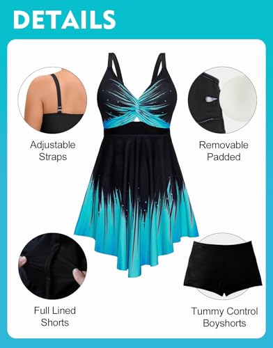 Arolina Plus Size Bathing Suit for Women Swim Dress Tummy Control Swimsuits Two Piece Flowy Tankini with Shorts2