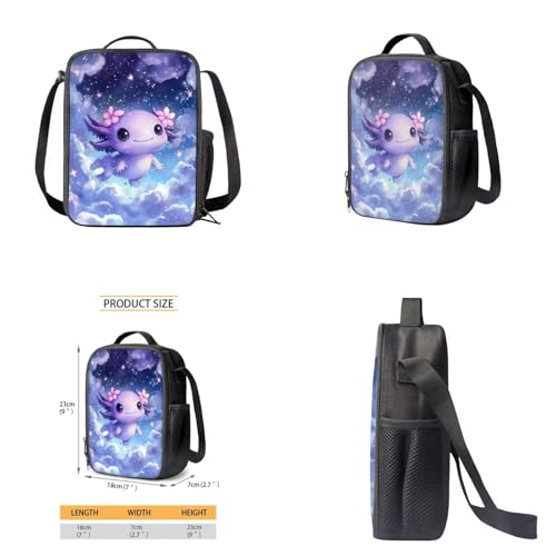 Galaxy Axolotl Backpack for Girls Kids Backpack with Lunch Box Water Bottle Carrier and Big Pencil Case 4PCS Set Bookbag with Front Pocket for School 17 inch Lightweight Elementary School Bag4