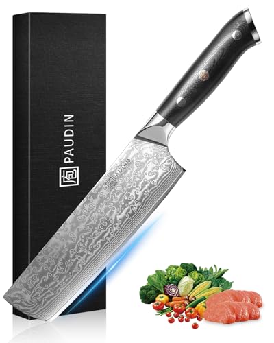 PAUDIN 7 Inch Nakiri Knife, Ultra Sharp Damascus...