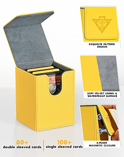 Zlca Card Deck Box Fits Mtg Yu-Gi-Oh! Tcg, Card Storage Box With Dividers Holds 100+ Sleeved Cards, Premium Card Deck Case Compatible With Ccg Trading Cards (Yellow,Puzzle) #TOP2