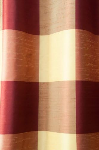 6" Buffalo checks red & amber toned faux silk curtain/panel (52"W X 84"L)