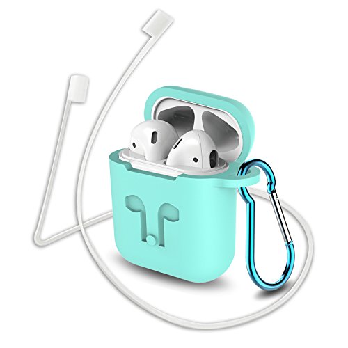 Compatible for AirPods Case with Keychain, Shockproof Protective Premium Silicone Cover Skin for AirPods Charging Case 2 & 1 (Green)