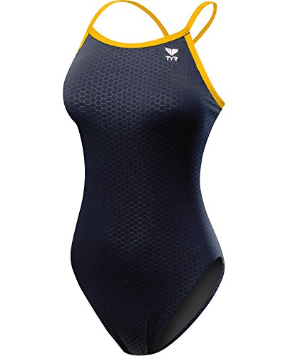 TYR Womens Hexa Diamondfit Swimsuit, Black/Gold, 40
