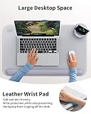 SAIJI Biurko na laptopa do łóżka – pasuje do laptopa i MacBooka o przekątnej do 17 cali, lekki stół z miękką skórzaną podkładką na nadgarstek, solidny uchwyt na telefon/tablet, stojak na laptopa z