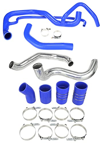 Silicone Intercooler Boots 3 Polished Intercooler Pipe & Boot Kit and Radiator Coolant Hose Kit Compatible with 2002-2004 GM Chevy Duramax 6.6 LB7 Turbo Diesel Truck Engine (Blue)