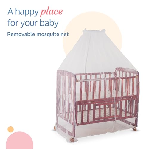 Image of LuvLap C-50 Baby Wooden Cot with Mosquito Net, EN certified Baby Furniture suitable for new born to 12 month, without mattress (Cherry Red)