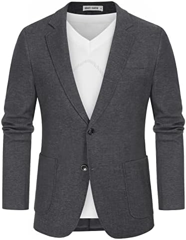 Men Stretch Knit Suit Jackets Stylish Regular Fit Sport Coat Business Work Blazer with Pocket Grey