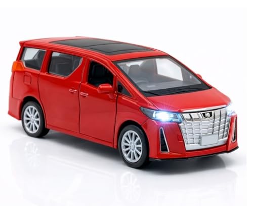 Image of 1:36 Scale Toyota Alphard Toy Car - Die-Cast Metal Pull Back MPV Model with Openable Doors, Lights & Sound - Alloy Mini Car Gift for Kids, Boys & Collectors (Red)