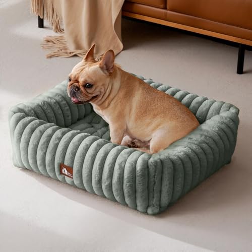 Upvilla Luxusweicher Hundekorb, Katzenbett, Orthopädisches Hundebett kleine Hunde, 4-seitiges Nackenkissen, Abnehmbare Waschbare Hundematte, Hundesofa mit Griffen, Haustierbe (Dunkelgrau, 64*53*18cm）