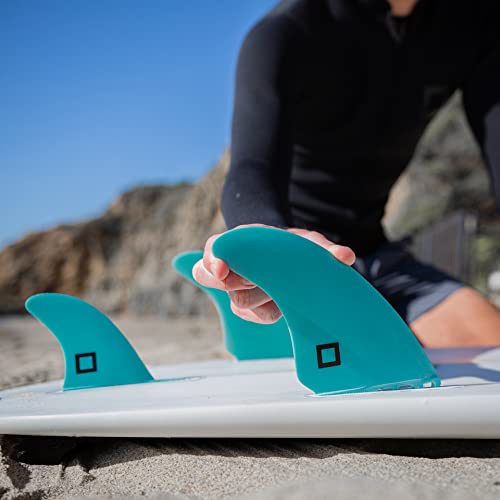Surf Squared Twin Fin Set + Trailer Fin (2+1 Fins) - Solid Fiberglass For Lightweight Durability & Top Performance - Compatible With Fcs1 Twin Tab Surfboards, Shortboard, Fish - Mint #TOP2