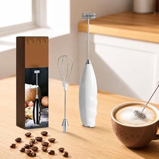 Electric Milk Frother Handheld, One-Touch Foaming, Cordless Mini Whisk