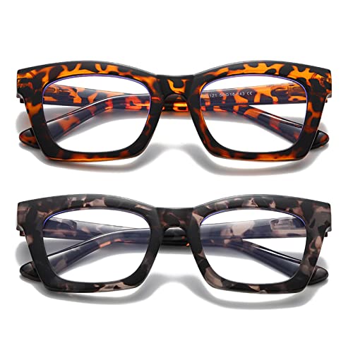 Hubeye 2 Gafas de lectura para mujer con bisagra de resorte Anteojos de lectura anti luz azul con funda de tela 2.00