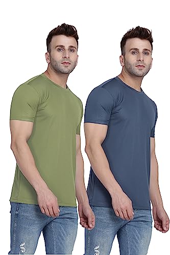 Image of TQH Men Dri Fit Polyester Half Sleeve Round Neck Multicolor t Shirts - Combo Set of 2