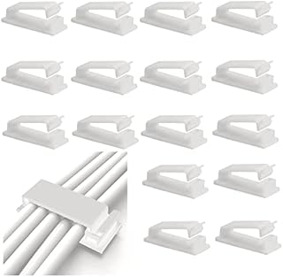 30 Pcs Self Adhesive Cable Management Clips, Cable Organisers Sticky Wire Clips Cord Holder with Transparent Storage Box Wire Clips for Home Office School (46 x 18 mm, White)