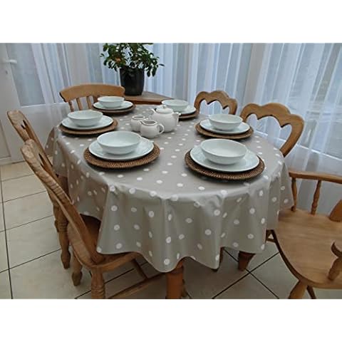 55x78" (1.4x2.0M) OVAL PVC/VINYL TABLECLOTH - CHAMPAGNE POLKA DOT - 6 SEATER Cover