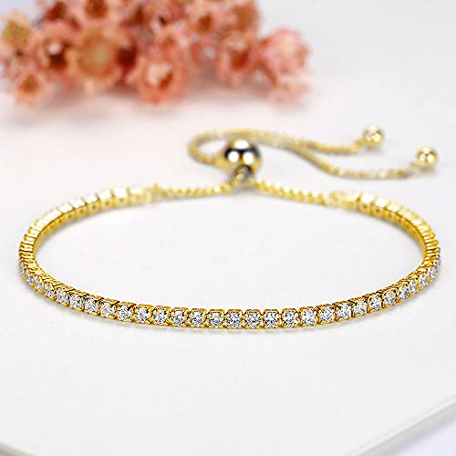 VQYSKO Tennis Bracelets for Women 3mm Cubic Zirconia Gold Plated/White Gold/Rose Gold, Adjustable Bracelets, Great Gifts for Mom/Mother's Day/Anniversary/Birthday/or Wedding Celebration3