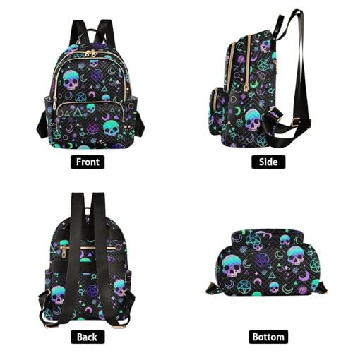 Image of Women Fashion Backpack Purse Magic Skull Rucksack, S | Casual Lightweight Quilted Daypack Ladies Bag for College Travel Work