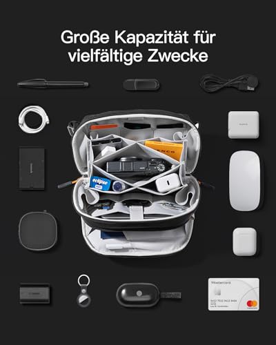 Inateck Kabel Organizer, Kabeltasche Reise Zubehör Tech Pouch, Kann als Handheld-Zubehörtasche/Umhängetasche, Schwarz