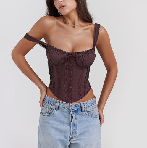Women's Lace Up Cami Corset Tops Cold Shoulder Zip Side Ties Back Sexy Going Out Bodyshaper Bustier Top2