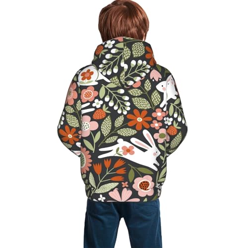 Rabbits on Floral Kid Hoodies Boys Sweatshirts Girls Pullover with Pocket4