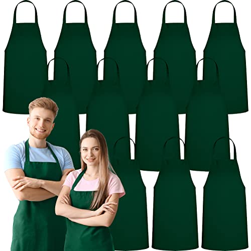 Image of GREEN LIFESTYLE 12 Pack Professional Chef Apron - Grilling Aprons for Men, Waterproof Cooking Aprons for BBQ, Work or Restaurant Use, Kitchen Aprons for Women - Green, No Pockets