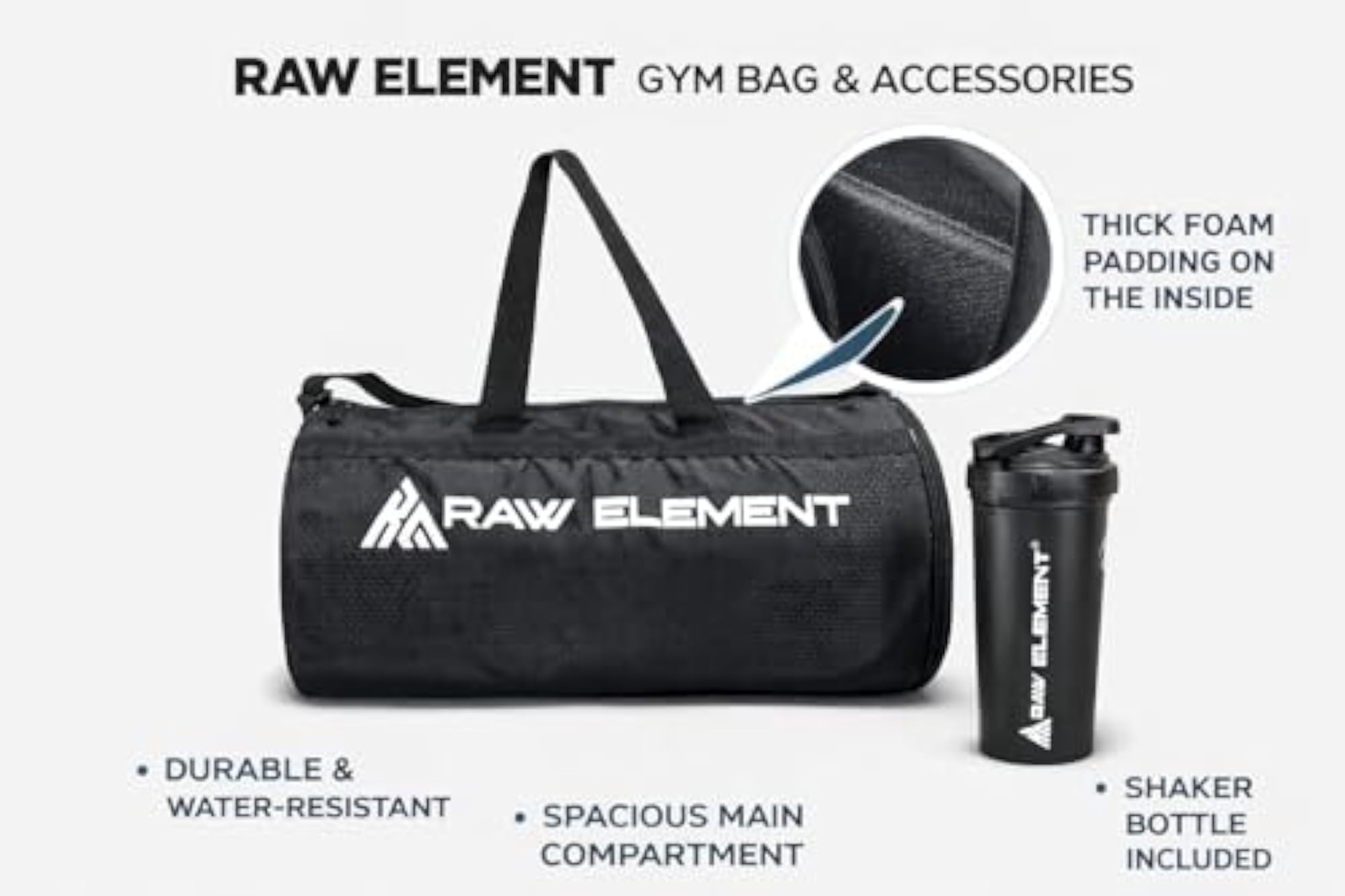 Gym Bag with Wrist Wraps & Shaker Bottle Combo