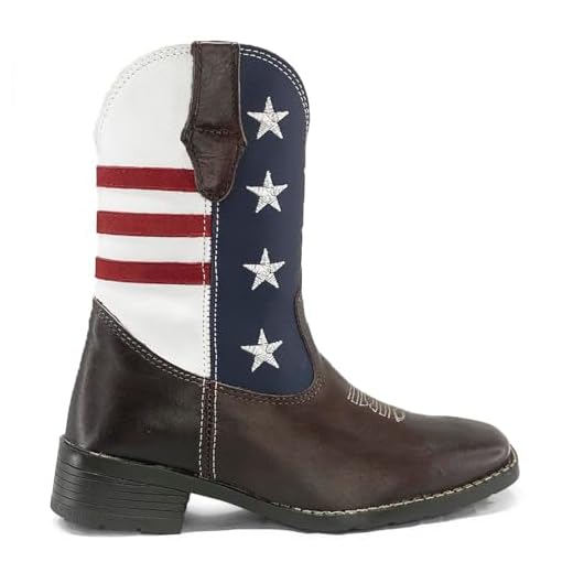 Bota Texana Infantil Meninos Juvenil Country Bico Quadrado (Marrom-Bandeira, BR, Criança de 9 a 12 anos, Numérico, 33)