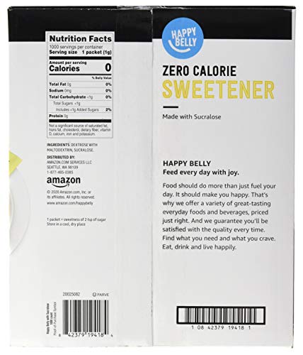 Amazon Brand - Happy Belly Zero Calorie Yellow Sucralose Sweetener Powder Packet, 1000 count (Previously Sugarly Sweet), 2.2 pound (Pack of 1) - image 2