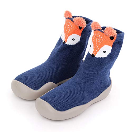Toddler Sock Shoes Boy Floor Rubber Warm Cartoon Baby Shoes Girl First Socks -Slip Sole Baby Shoes (Blue, 2-3 Years)2