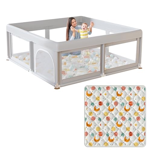 Image of Hiaksedt Baby Playpen with Mat Small Playpen for Babies and Toddlers 50 x 50 inch Baby Fence Playards