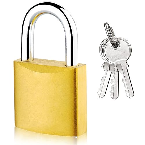 Brass Heavy Duty Mini Solid Padlock - 32mm, Ideal for Doors Sheds, Warehouses, Garages, Cabinets - Includes Keys