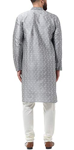 Sojanya (Since 1958 Men'S Silk Blend Grey Kurta And Off White Churidar Pyjama Set, Size 422