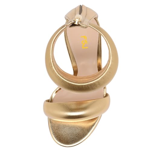 FSJ Women Cute One Strap Heeled Sandals Open Toe Rhinestones Chunky High Heels Back Zipper Summer Party Wedding Evening Dress Pump Shoes Size 4-16 US4