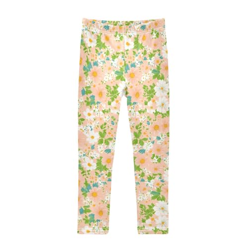 ALAZA Girls' Leggings Children's Yoga Pants Skinny Printed Dance Flower Green Leave Comfortable 4T