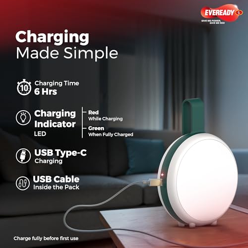 Image of Eveready Disclight HL84, 42W Emergency Rechargeable Lantern, 180 Illumination, USB Type-C Charging, Durable ABS Build, Silicon Hook, Overcharge & Deep Discharge Protection, Pack of 1