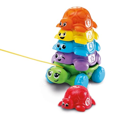 VTech - Apilables de Colores Las Tortugas arcoíris, Juguete de Arrastre para apilar, Bebés +12 Meses, Encaja Apila Tira y Cuenta, Versión ESP